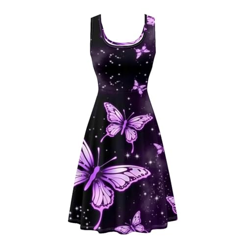 Image of TOADDITDO Women's Sleeveless O Neck Beach A-Line Party Coctail Tank Dresses Flared Sundress