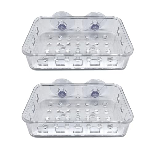 gifthub 2 Pcs Suction Cup Soap Dish Holder, Multi-Purpose Wall Suction Plastic Soap Box Strong Bearing Capacity NO-Drilling for Bathroom, Kitchen Sink, Bar Soap, Sponge