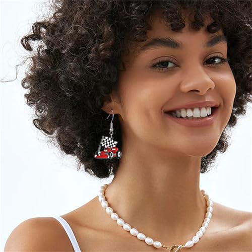 coadipress Checkered Flag Earrings Racing Earrings for Women Charm Black and White Checkered Jewelry Race Day Gifts for Racers Racing Fans4