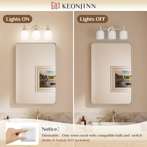 Keonjinn Brushed Nickel Bathroom Light Fixtures, 4-Light Vintage Vanity Lights for Mirror with Frosted Glass Shades, UL Listed E26 Base Reversible Vanity Lighting Fixtures for Wall(Bulbs Not Included) by Keonjinn - Image 7
