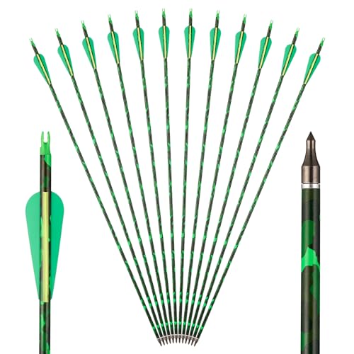 Toparchery Pfeile für Bogenschießen 12er 30 Zoll Carbonpfeile Bogenpfeile Jagdpfeile für Recurvebogen Zielübung Outdoor Jagd Schießen (Grün)