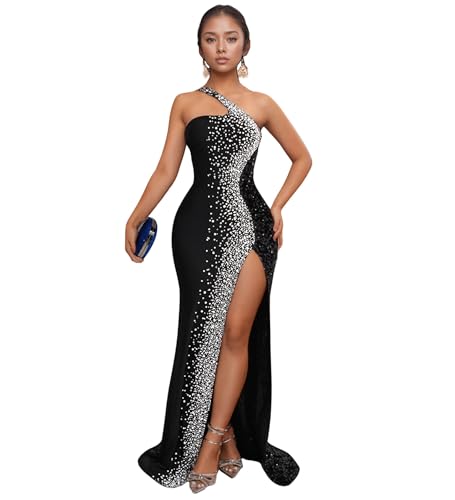 PORRCEY Women's Sexy Elegant Rhinestone Sleeveless Party Club Night Hot Drilling Clubwear Evening Dresses