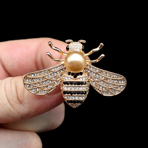 Image of Set of 12 Gold Crystal Insect Bee Brooches with Faux Pearl,Gift for Women, Birthday, Dating, Party, Anniversary