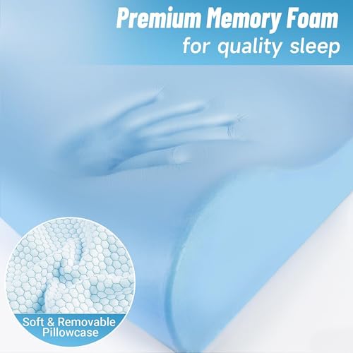 CloudBliss Memory Foam Pillow, Ergonomic Neck Contour Cervical Pillow for Back and Shoulder Pain, Orthopedic Pillow for Neck Pain Relief, for Sleeping Side, Back, Stomach Sleepers - Blue, Queen