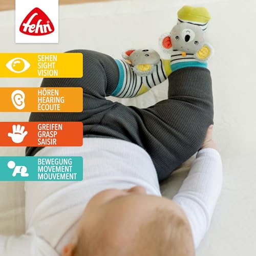 Fehn Rasselsocken Baby Koala – Babysocken mit Rassel Funktion – Socken zur Förderung der Motorik – Babykleidung ideal als Erstlingssöckchen – Lernspielzeug für Kinder von 0-12 Monaten