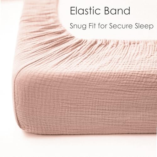 Image of MairMore 2 Pack Muslin Baby Crib Sheets, 52 x 28 in Fitted Bed Sheets | Soft & Durable, 100% Cotton Breathable Elastic Neutral Standard Sheets Set for Toddler, Newborn, Infants, Girls, Boys