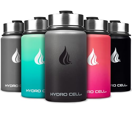 Image of HYDRO CELL Stainless Steel Insulated Water Bottle with Straw - For Cold & Hot Drinks - Metal Vacuum Flask with Screw Cap and Modern Leakproof Sport Thermos for Adults (Graphite /Black 14oz)