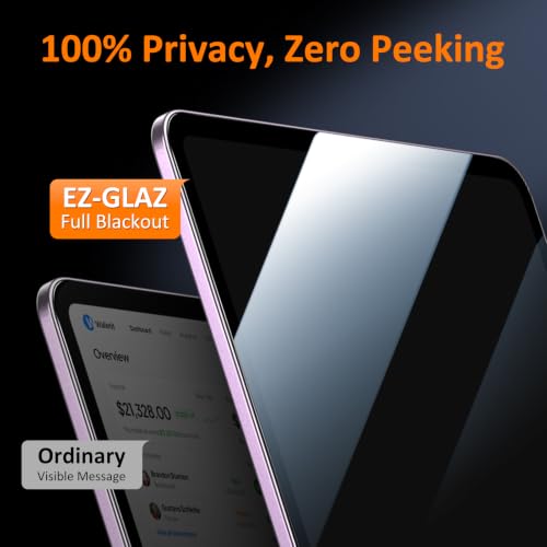 Image of EZ-GLAZ-2 Pack Privacy Screen Protector for iPad Air 13 Inch (M4 /M3 /M2 2024 /2025 /2026) - Landscape /Horizontal Viewing Privacy Mode, 9H+ Tempered Glass with Install Tool, Anti-Scratch, Pencil Compatible