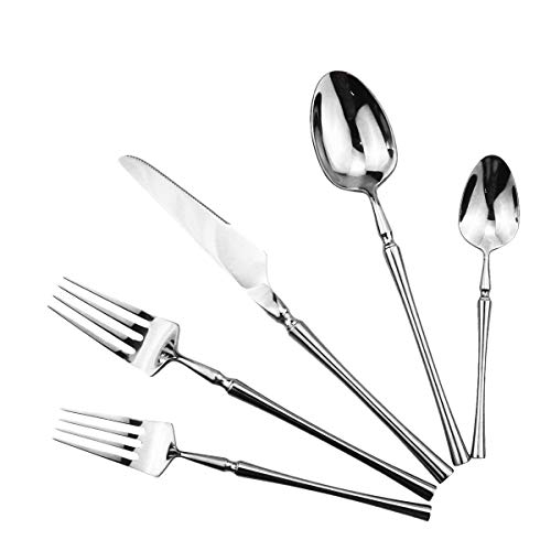 Gugrida 20 piece Silver Flatware Set 304 Stainless Steel Fork Spoon Cutlery Luxury Mirror Polished Silverware Dishwasher Safe Service for 4