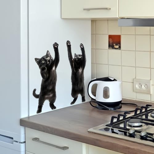 Vinilos decorativos de pared Achang con gatito negro 3D adorable miniatura 6