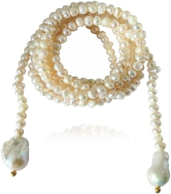 Tera Long Pearl Necklace, 59" Wrap Strand with Baroque Pearl Drops, 925 Sterling Silver, 22K Gold Plating, Sustainably Handmade in Turkey