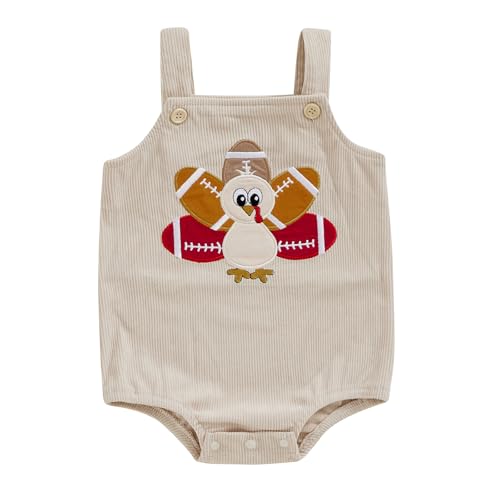 ZyHwShine My First Thanksgiving Baby Boy Girl Outfit Turkey Bubble Romper Cute Thanksgiving Overalls Jumpsuit Fall Clothes (Khaki 0-3 Months)