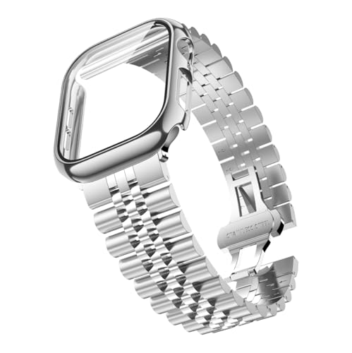 Image of baozai Compatible Apple Watch Bands 46mm 45mm 44mm 42mm 41mm 40mm 38mm, Stainless Steel Band with Screen Protector Case for Apple Watch Series 11 /10 /9 /8 /7 /6 /5 /4 /3 /2 /1 /SE3