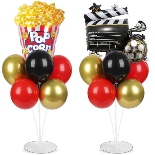 Movie Night Party Balloons Stand Kit 2 Sets with 2 Popcorn Clapboard Foil Balloons Black Red Gold Party Balloon Centerpiece for Tables for Birthday Camera Film Movie Party Decoration by Naozinebi - Used condition - US$9.51