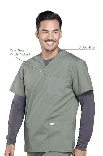 Image of Cherokee WW Professionals Men's V-Neck Scrub Top 4 Pockets Medical Shirt | Traditional Fit, Instrument Loop, Soft 2-Way Stretch Fabric, Durable, Breathable, Easy Care, Healthcare Use