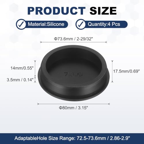 Image of MECCANIXITY 4pcs T-Shaped Silicone Plugs 73.6mm 2-29 /32 Inch Dia Snap in Plug Hole Seal Cover Round Rubber Stopper for 72.5-73.6mm Holes Kitchen Rubber Bulkheads Waterproof Sealing, Black