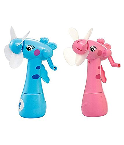 Beston® Pack of 2 Hand-Driven Portable Mini Fan with Mist Water Spray Toy for Kids (Pack of 2 ) Birthday Return Gift