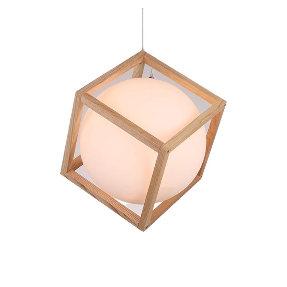 Verre sphérique suspension en bois cage luminaire E27 style vintage loft 30cm