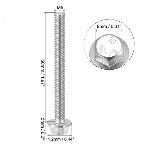 Image of uxcell M5x50mm Hex Serrated Flange Bolts Screws Metric Thread 304 Stainless Steel 25pcs