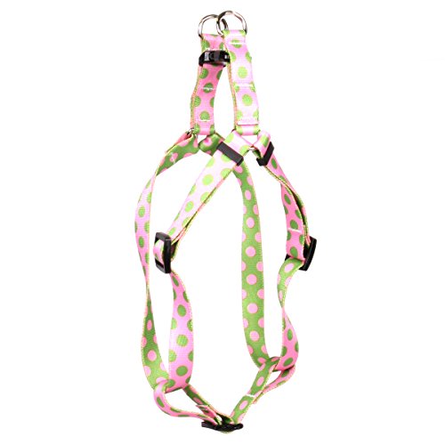 Image of Yellow Dog Design Pink and Green Polka Dot Step-in Dog Harness, Medium-3 /4 Wide and fits Chest of 15 to 25 inch