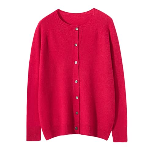 Image of Women's 100% Merino Wool Crew Neck Cardigan Lightweight Sweaters | Long Sleeve, Open Front, Button Down, Soft Knitted Coat, Casual, Breathable Tops, Business Outerwear, Cashmere Alternative