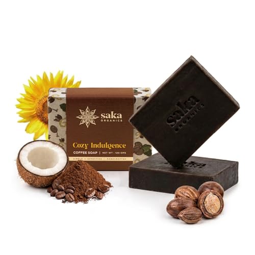 Image of Saka Organics Coffee Bath Soap with Shea Butter, Pack of 2 (120g Each) | Handmade Cold-Processed Soap | Gentle Exfoliation, Deep Cleansing & Moisturizing | Sulphate & Paraben Free
