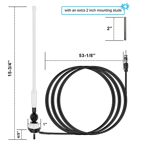 Image of Universal Boat Radio Antenna - Flexible Mast for AM /FM, Yacht, Pontoon, Golf Cart, ATV, UTV, RV, Excavator, Tractor & Car Stereo