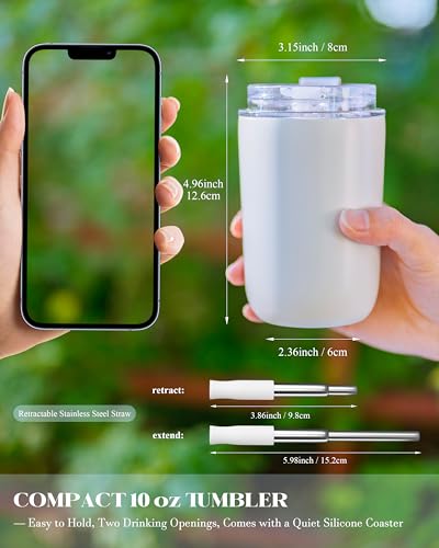 UIRZOTN 10 oz Insulated Coffee Tumblers, Travel Coffee Tumblers with Straw, Double-Wall Stainless Steel Tumbler, Leak Proof Tumbler, Reusable Cups with Lids for lced and Hot Drinks (Matte, Cream) — view 5
