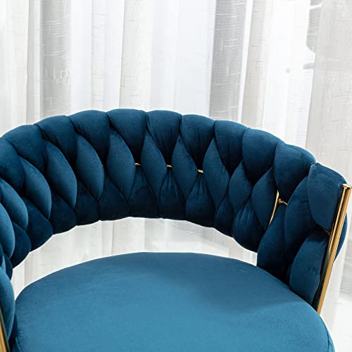 Goolon Velvet Barstool Set Of 2 Woven Backrest Chair For Kitchen Counter Modern Bar Stool Soft Cushion With Golden Legs For Dining Kitchen Pub Blue #TOP5