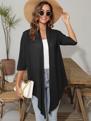 Women's Lightweight Open Front Cardigans 3/4 Sleeve Casual Soft Sheer Cardigan S-3XL2