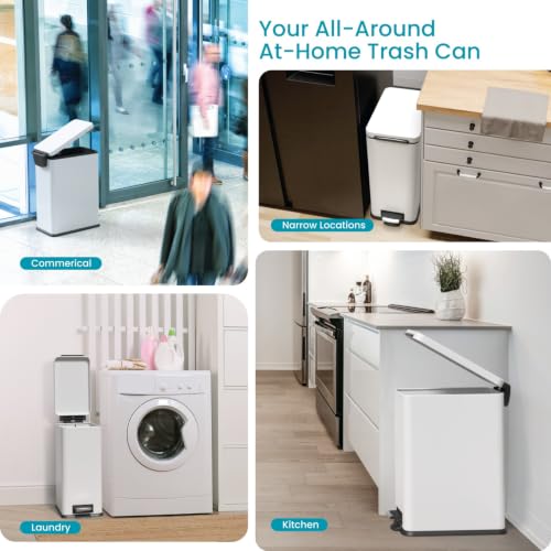 Image of Home Zone Living 8 Gallon Kitchen Trash Can with Slim Fit Design | Stainless Steel with Soft-Close Step Pedal Lid, Bag Tuck Band for Easier Bag Changes, Rectangular Shape, Black