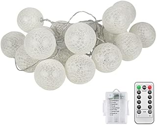 Livired Battery Led Fairy Lights 10FT 20 Pcs Cotton Ball String Indoor Fairy Lights with 8 Modes & Remote Control, for Christmas Wedding Party Home Outdoor Bedroom Decoration (White)