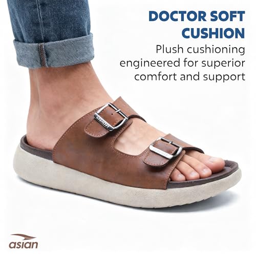 Image of ASIAN Medisol-03 Men's Orthopedic Comfort Slippers | Soft Cushion Footbed, Dual Adjustable Buckle Straps, Lightweight Anti-Skid Sole, Stylish Sandals
