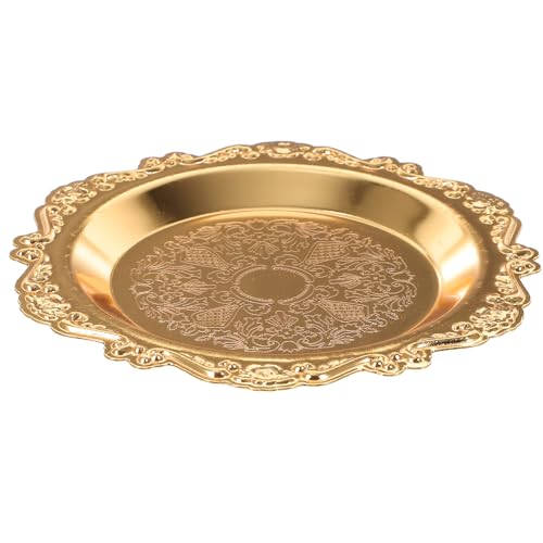 BESPORTBLE Bandeja Redonda Dorada para Joyas y Velas Organizador de Escritorio Vintage Estilo Nórdico Plato Multiusos para Anillos Fotos y Frutos Secos Adecuado para Decoración y
