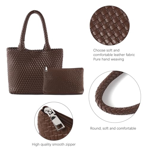 Image of Hand Woven Bag Tote BagS For Women Top Handle Shoulder Vegan Leather Large Travel Beach Hobo Handbag