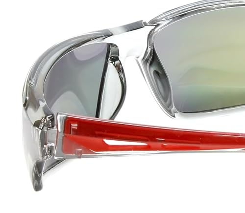 Calabria First Serve Grey Crystal/Red Mirror Pickleball Sunglasses for Women Polarized Pickleball Glasses for Men Racquetball Protective Eyewear Outdoor Sunglasses Men Sport Squash Cricket Glasses