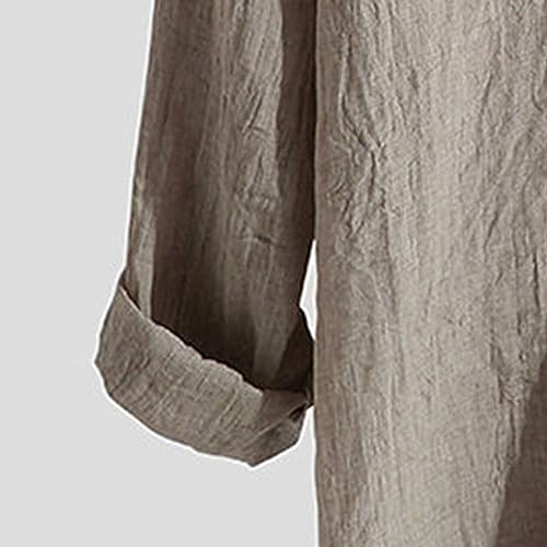 Men's Linen Cotton Long Sleeve Blouse Buttonless Solid Color Shirts Summer Fast Drying Top T-Shirt4