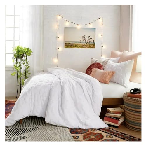 Juego de edredón chenilla leopard blanco twin xl de algodón suave con 2 piezas 3