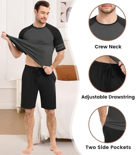 Image of NACHILA Men's Bamboo Viscose Pajamas Set Raglan Short Sleeve Shorts Pjs