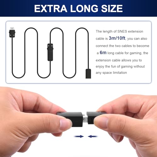 Image of NES Extension Cable 2 Pack Compatible with Super Nintendo SNES Classic Edition Controller (2017) /Mini NES Classic Edition (2016) /Wii /Wii U Controller, 10ft