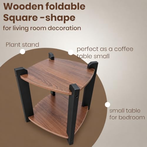 Image of Modern Round Side Table, Home Decor for Living Room, Bed Side Tables for Bed Room, stools for Home, Furniture for Home, 2-Tier White Shelves, 30 x 30 x 40 cm (Rectangle Brown Top)