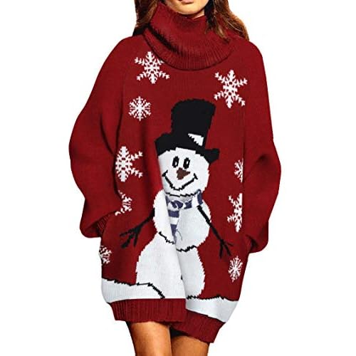 Pink Queen Ugly Christmas Sweater Dresses for Women Oversized Loose Fit Knit Dress with Pocket Wine Red Medium