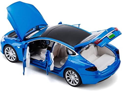 Image of Metal Pull Back Diecast Car 1:32 Tesla S Pull Back Car Model with Sound Light Boys Gifts Toys for Kids【Pack of 1】,multicolor