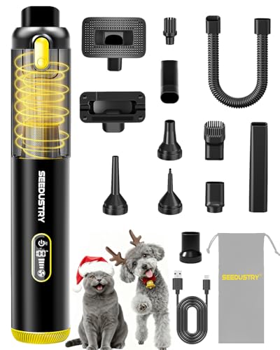 SEEDUSTRY Handheld Vacuum Cleaner Cordless, Mini Car Vacuum/Portable Pet Grooming Vacuum Cleaner, 3 Suction Modes-Up to 18000pa, 6 Blow & Suck & Deflate & Inflate Nozzles for Car, Pet, Office, Home