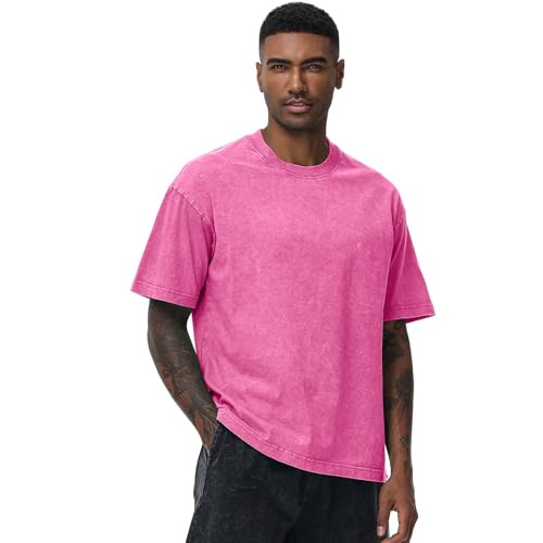 Image of Men's Oversized Cotton T-Shirts Loose Fit Vintage Washed Tee Unisex Short Sleeve Casual Shirts Tops