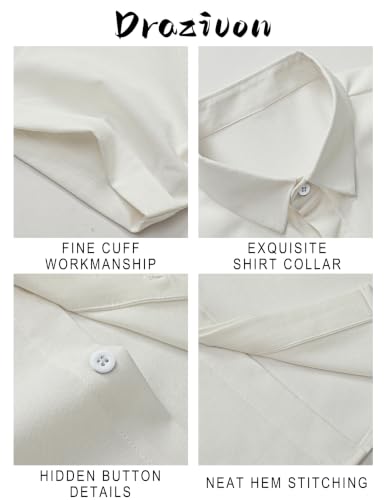 Drazivon Men's Linen Short Sleeve Button Down Casual Beach Shirts White M - image 3