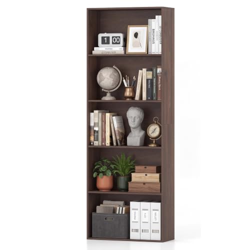 LOKO 67-inch 5-Tier Bookshelf, Freestanding Open Bookcase (1, Dark Walnut)