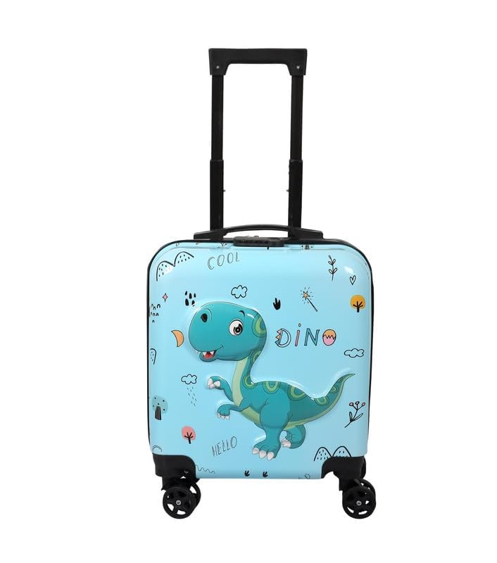 Image of Kids Carry On Luggage with Wheels,18-inch Hard Shell Suitcase Lightweight Toddler Rolling Trolly with Retractable Handle,Durable Hardside Spinner Trolly for Airplane Travel (Blue Dino)