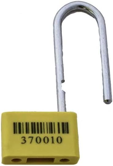 ECO-Plastic One-Time-Use Heavy Duty Padlock B Security Seal, with Metal Wire, Numbered and Barcoded, Yellow Color, 40 pcs.