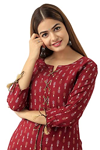 Image of Jaipurite Women's Rayon Printed Straight Kurta in Maroon